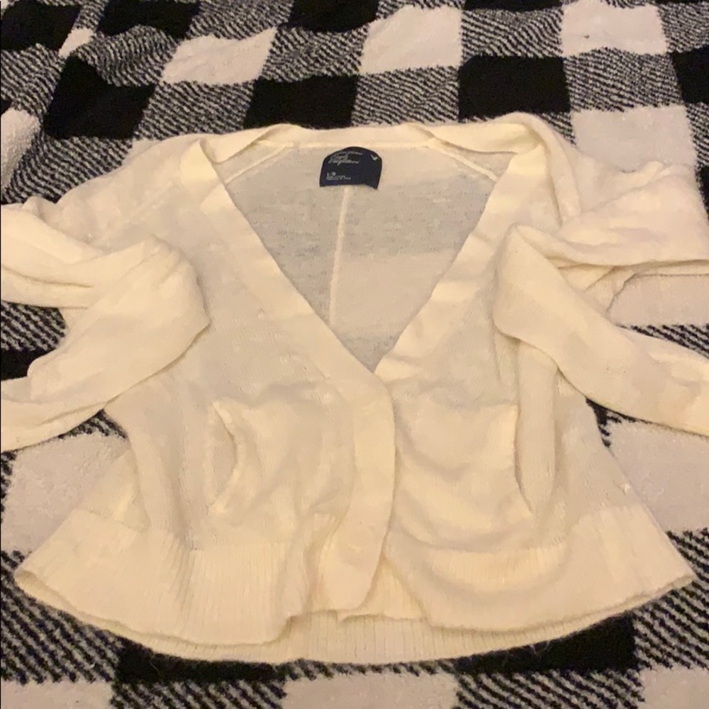 Cream v neck fuzzy cardigan